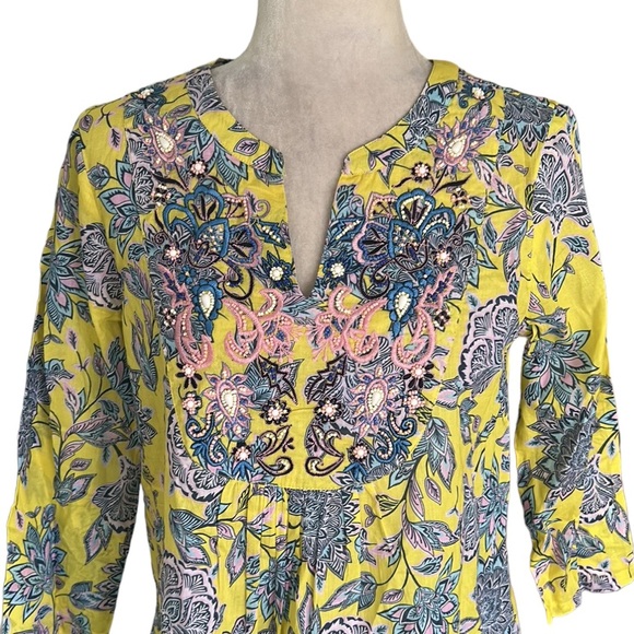 NEW Sundance Sefina Yellow Floral Embroidered Beaded Tunic Top Mini Dress - S - Picture 4 of 13